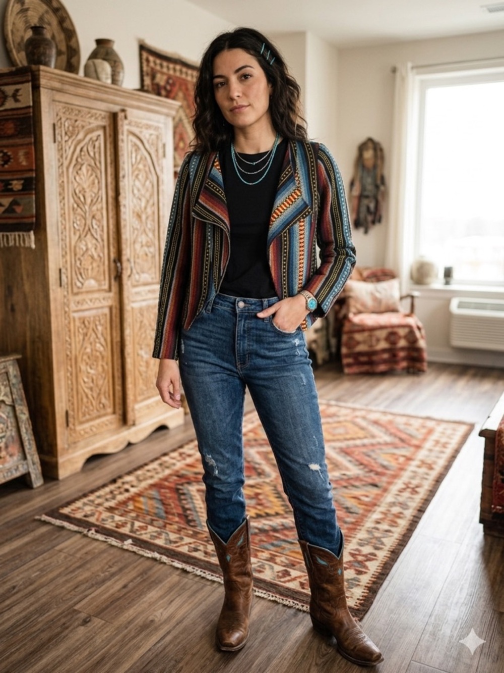 Sabine Southwest Aztec Print Moto Jacket- Medium